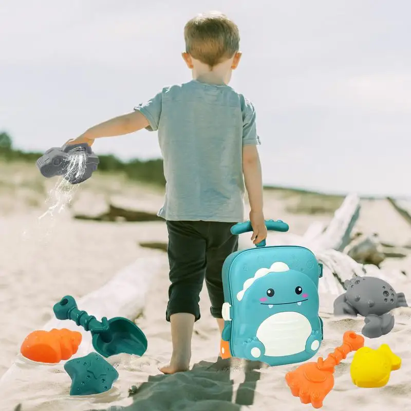 Summer Beach Toy Kit Trolley Case Sandbox Toy Fun Kids Sand Beach Toy Includes Shovel Sand Molds Rake Watering Can Educational