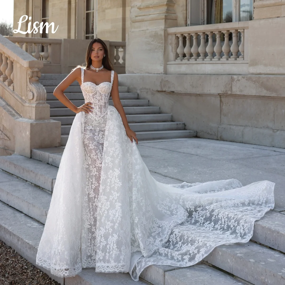 Lism Charming Lace Wedding Dress Unique Bridal Gown Sexy Sweetheart Mermaid Detachable Long Train Robe De Mariée Customized 2026