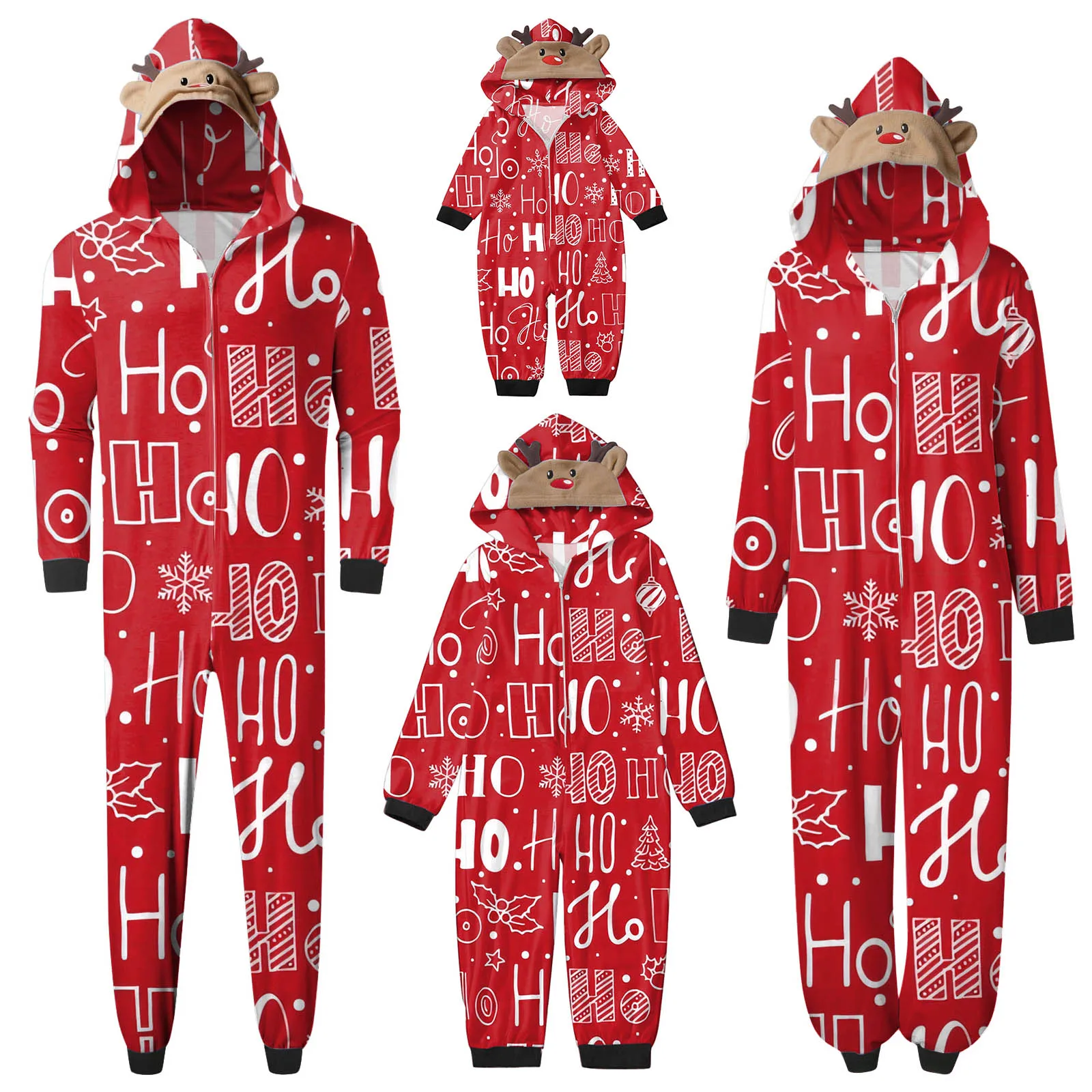 Xmas Pyjamas Suit Cute Adult Onesie Button Hooded Jumpsuit Christmas Ugly Reindeer Sleepwear Santa Claus Print Pajama Romper