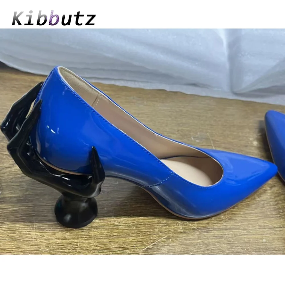 Ladies Pointed Toe Patent Leather Pumps Special Sculpture Heel High Heels New Arrival Evening Party Stylish Slip On Dress Shoes