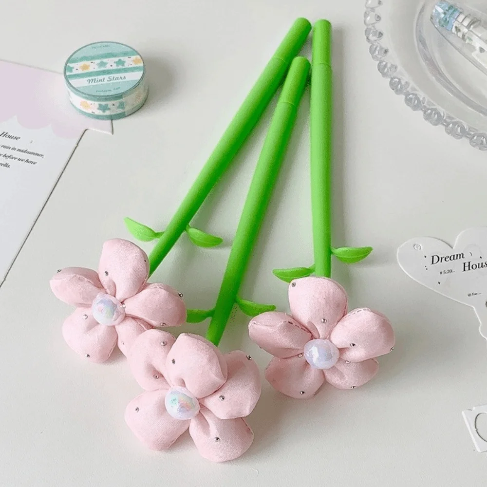 Fabric Flower Decorative Flower Gel Pen 3D Floral Black Ink Ballpoint Pen Replaceable Refill Floral Neutral Pen School Supplies