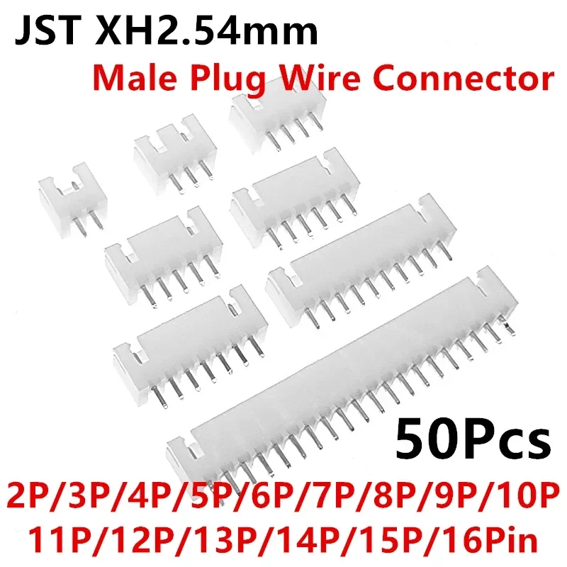 JST XH2.54 2P 3P 4P 5P 6/7/8/9/10/11/12/13/14/15/16 Pin Male Plug Wire Connector 2.54MM Socket Connector Pin Header Straight Pin