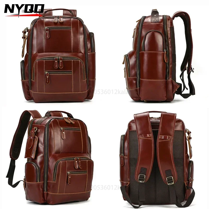 Fashion Men Backpack Vintage Leather Backpack Hot Multifunction Leather School Bag Neutral Large Travel Backpack Daypack Men