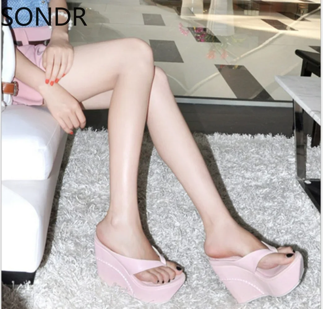 Womens Open Toe Wedge Super High Heel Platform Slippers Sandals Flip-flops Shoes Plus Big Size Summer Black White  New 2024