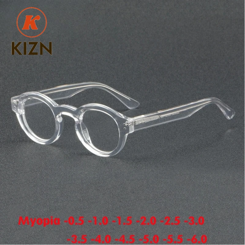 

KIZN Handmade Retro Acetate Myopia Round Frame Eyeglasses Women Men Fashion Optical Lens Glasses Prescription -0.5 to -6.0