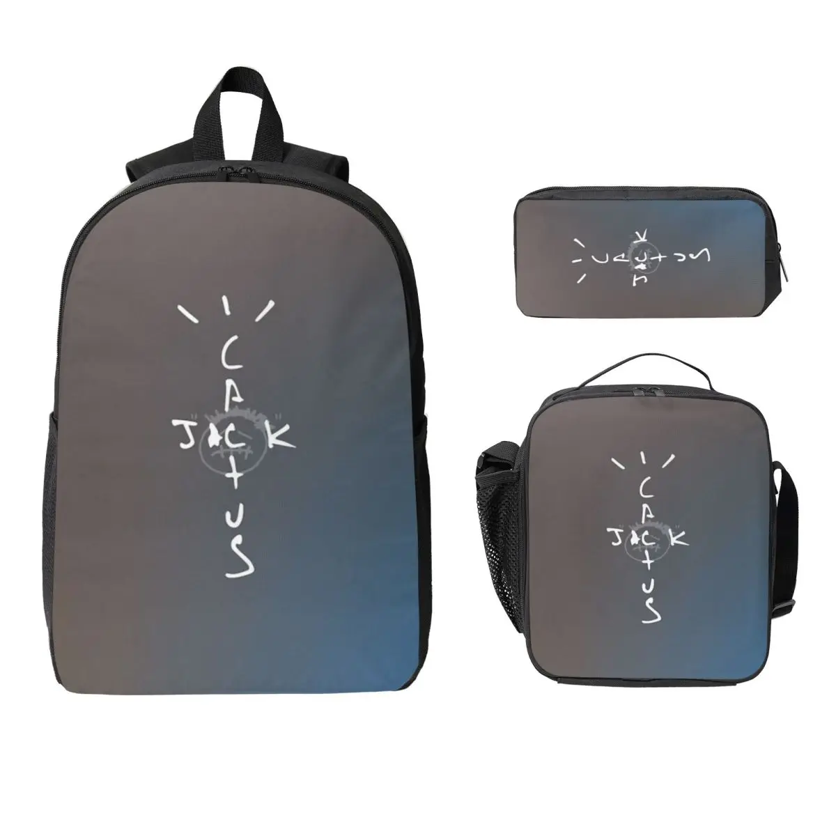 

Cactus Jack Logo Backpack Student Boys Girls BookBag School Bag Laptop Shoulder Bags 3ps Insulated Lunch Bag Pencil Case