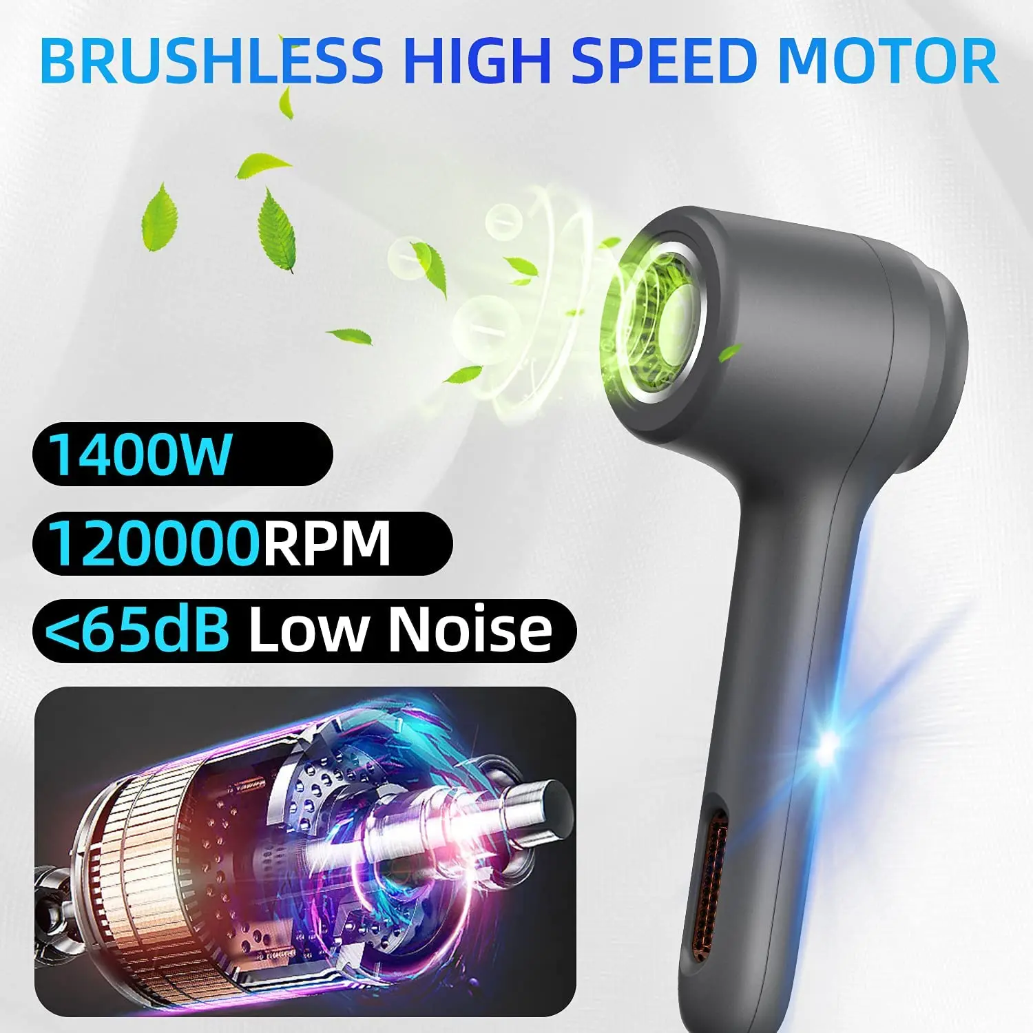 Noise Reduction Design Blow Dryer 1500w Ionic Leafless Hair Dryer With High Speed Brushless Motor Blow Dryer
