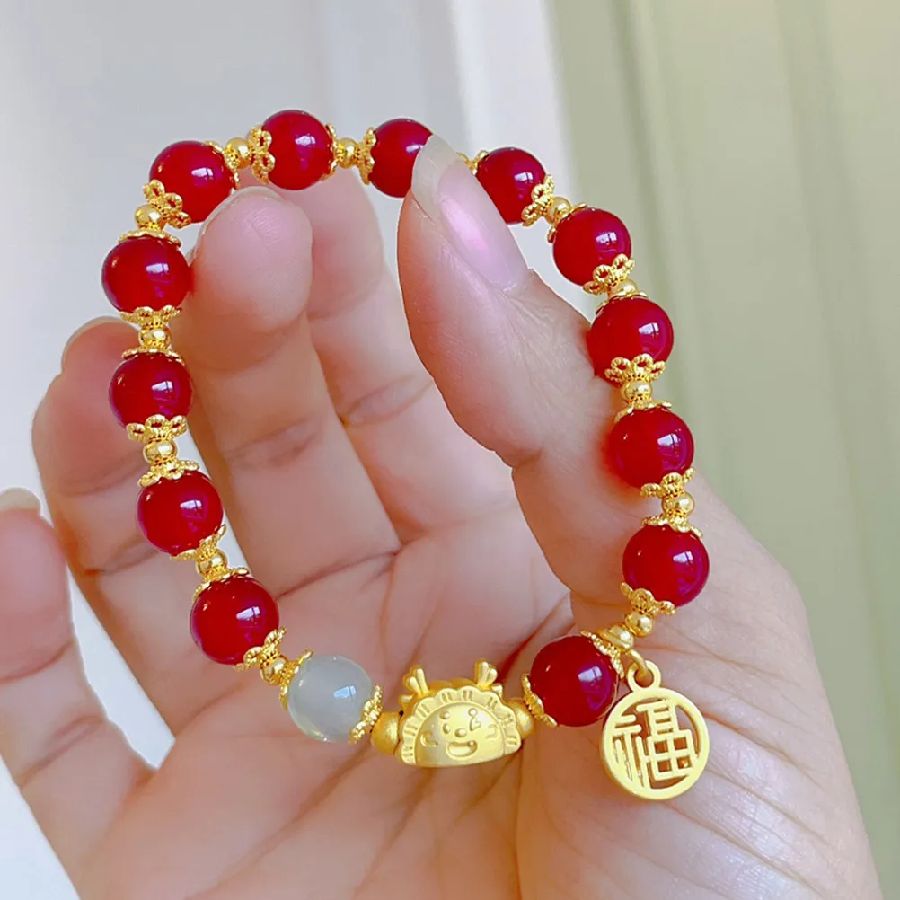 Crystal Beaded Dragon Year Bracelet Red Wrist Jewelry Long-Lasting Protection Bracelet Women Red Bracelets for Women