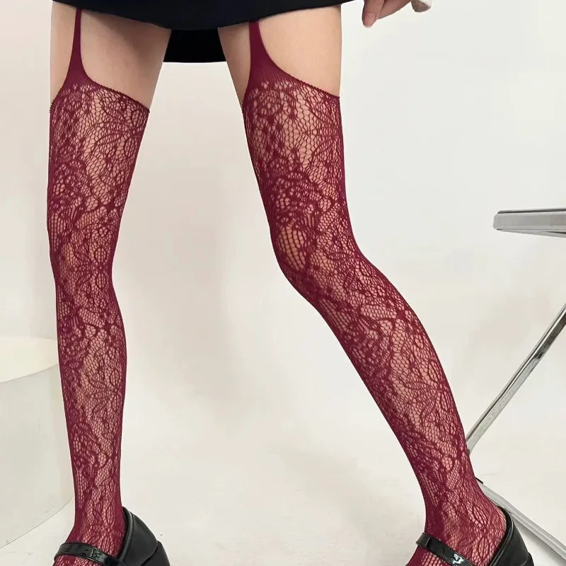 2025 New Sexy Lace Garter Belt Stocking Floral Pattern Thigh Highs Y2K Over Knee Sock Mesh Pantyhose for Women Lingerie Leggings image 4