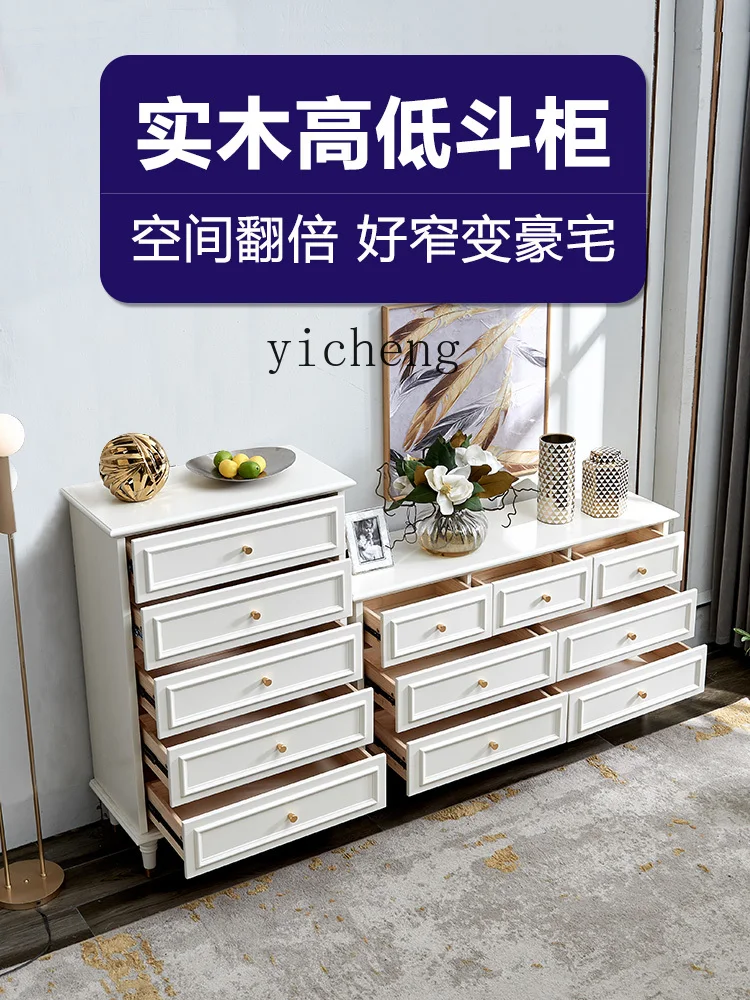 ZK Solid Wood Chest of Drawers Bedroom Bed Front Cabinet SubWhite Living Room  Cabinet Drawer Storage Light Luxury Seven Buckets