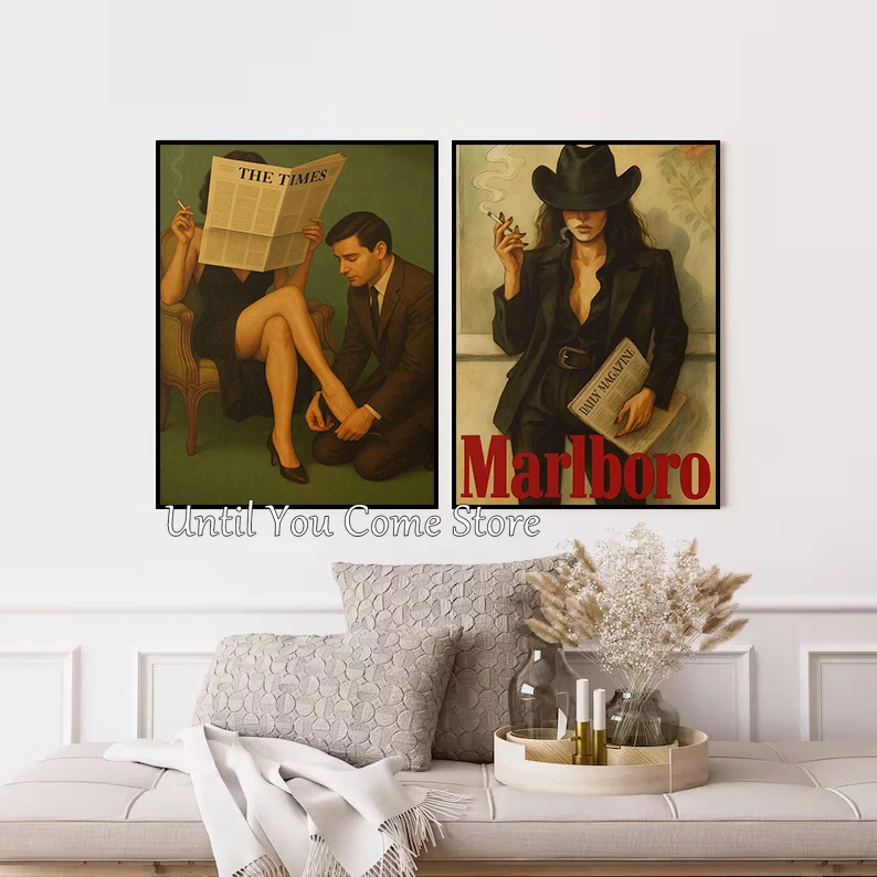 Retro Fashion Sexy Woman Cigarette Reading Poster Print Canvas Pictures Home for Living Room and Bedroom Wall Modern Decor view 3