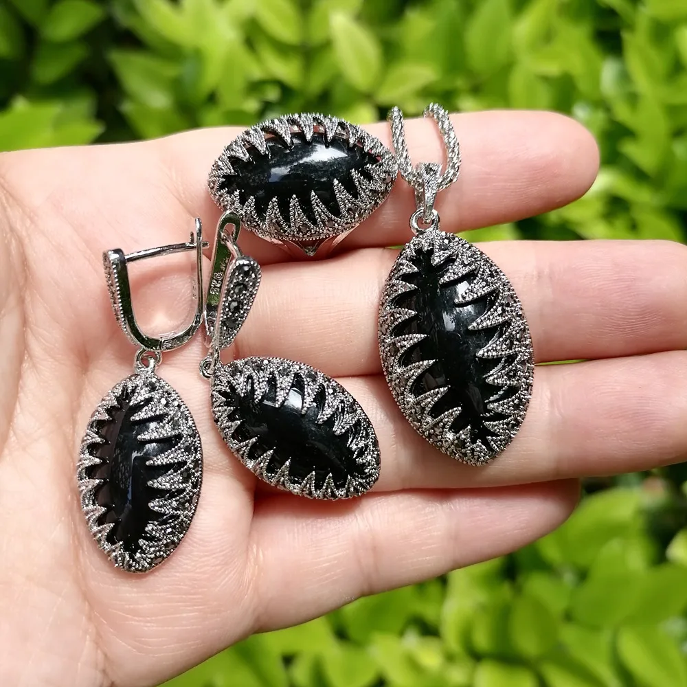 Ajojewel 3 Pcs Big Horse Eye Stone Jewelry Sets With Black Rhinestones Luxury Gift Items For Women