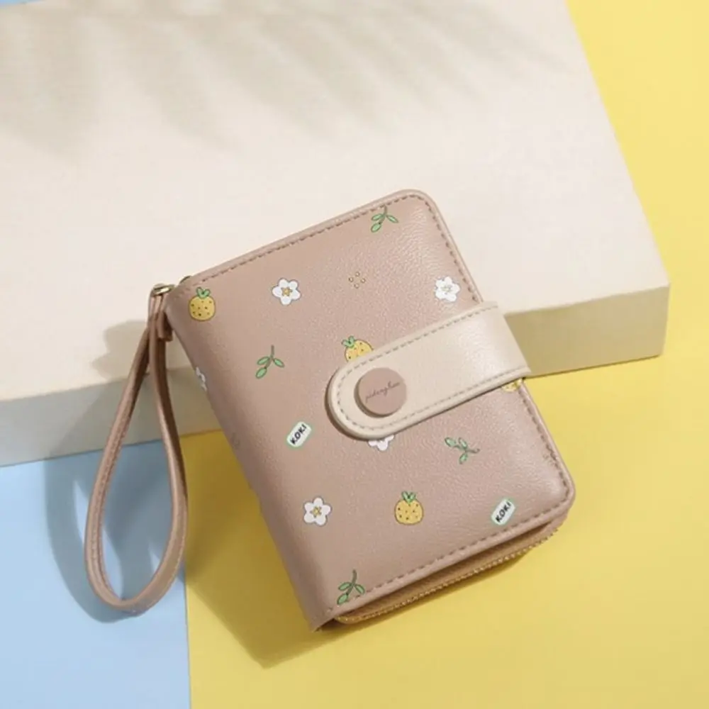 스위트 해스프 접이식 여성 지갑 지퍼 PU 가죽 짧은 지갑 일본 스타일 카드 홀더 소녀용