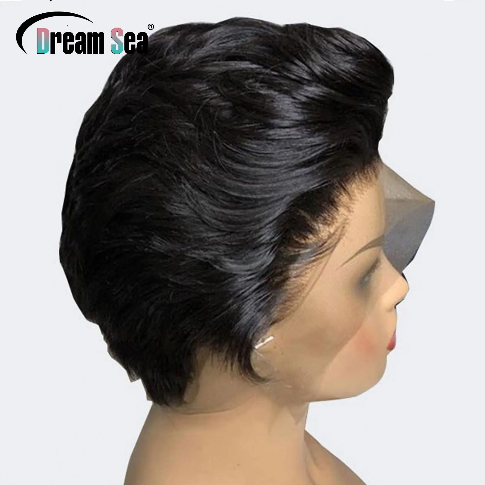 13x4 Side Part Pixie Cut Human Hair Wigs For Women Wavy Short Bob Lace Front Wig Glueless 180 Density Brazilian Hair Pre Plucked