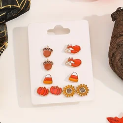 Vedawas 5 paia/set Witch Hat Bat Pumpkin Corn Candy orecchini Set,Halloween ringraziamento accessori donna