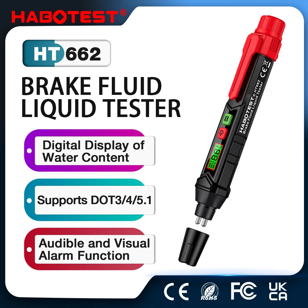 HABOTEST HT662 Car Brake Fluid Moisture Meter Liquid Oil Tester Analyzer For DOT3/DOT4/DOT5.1 Brake oil Quality Check Pen