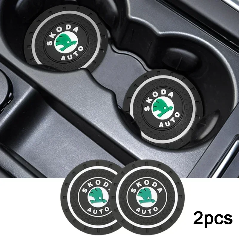 PVC Car Cup Mat Accessories for SKODA Tour RS Fabia 1 Rapid Octavia 2 A7 Kodiaq Superb Kamiq Yeti Auto Water Coaster Anti-Slip