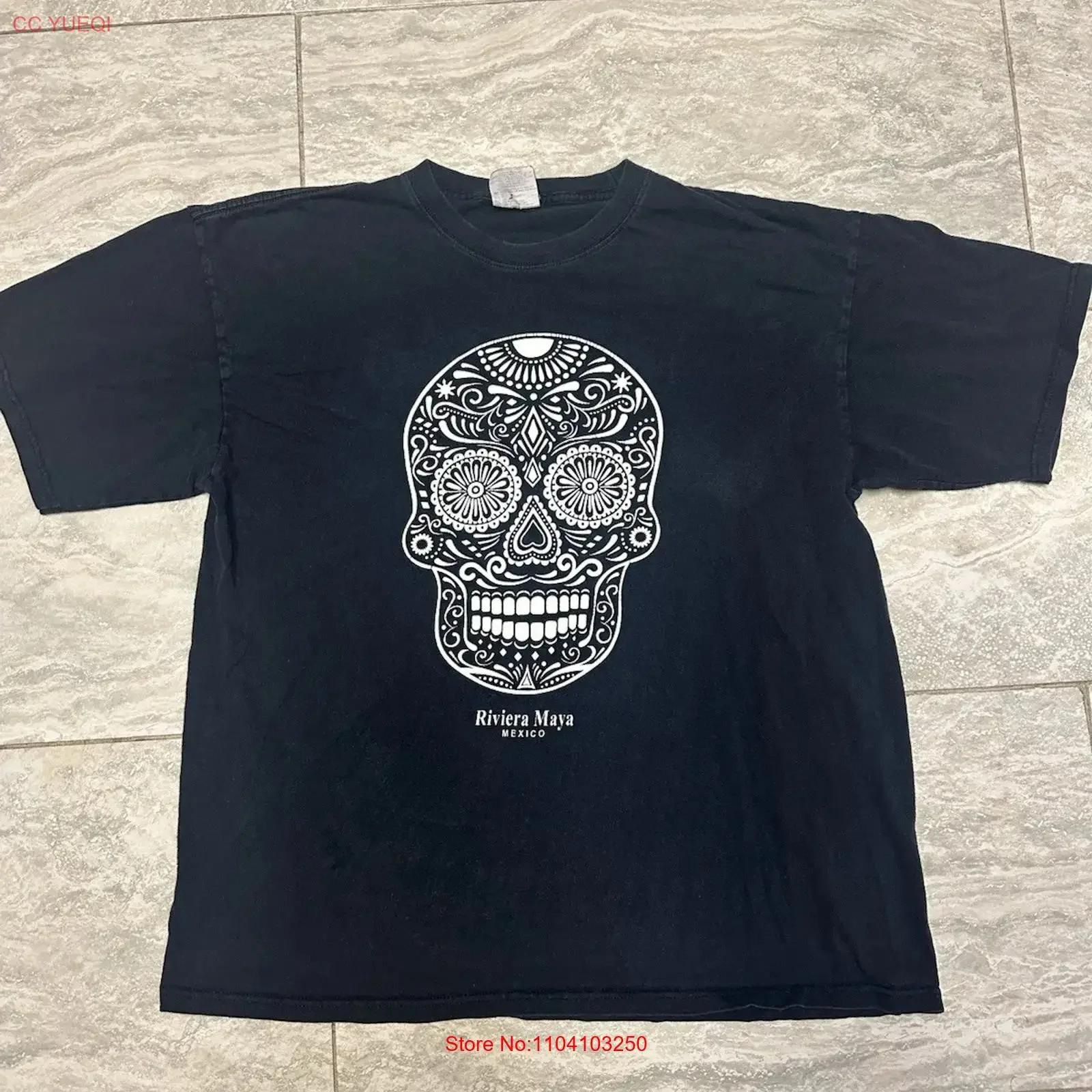 Camiseta Mr Buho Faded Black Wash Skull Riviera Maya México Tamanho Grande Vintage Mexicana Lavada Elástica Respirável Streetwear