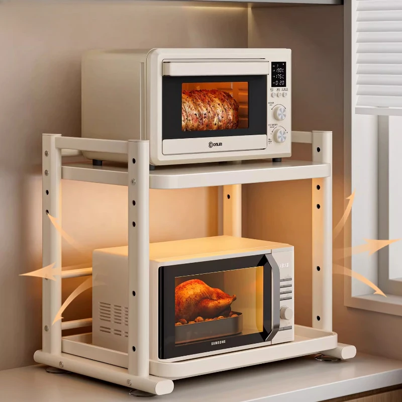 

New Pull-Out Microwave Storage Racks Slideable Kitchen Organizer Stand for Countertop, Holds Air Fryer Rice Cooker To Save Space