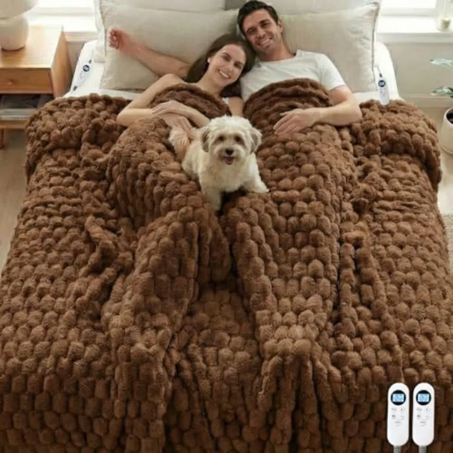 

Электрическое одеяло с подогревом, двойным управлением, мягкое, с ребристой текстурой, из искусственного меха, 12 уровней нагрева, таймер на 12 часов, ETL FC