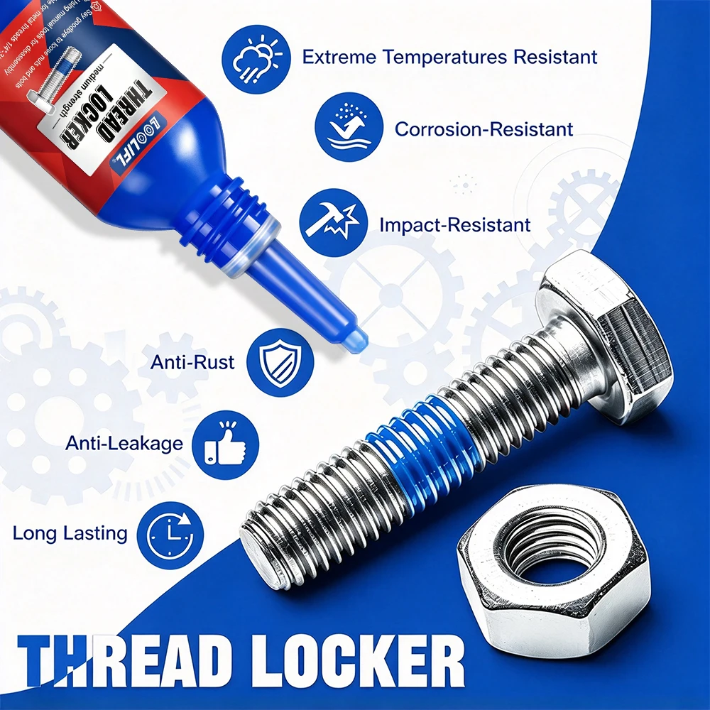 10ml Blue Medium Strength Removable ScrewGlue Anaerobic Adhesive Anti Vibration Prevent Loosening for Metal Bolts Nuts Fasteners