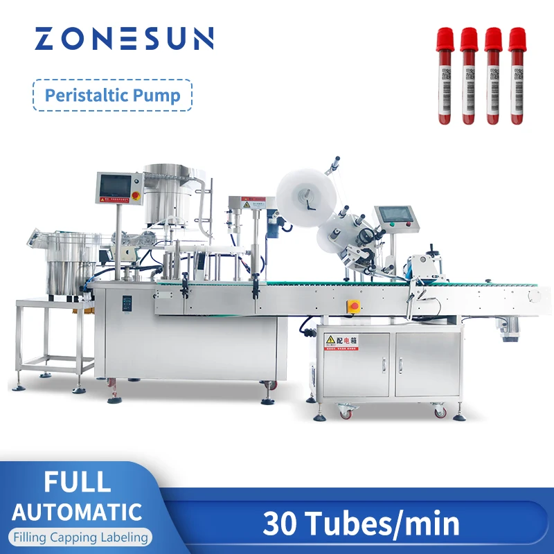 ZONESUN, полностью автоматический реагент, жидкий перистальтический насос, машина для наполнения и закупорки этикеток с производственной линией Unscramblers