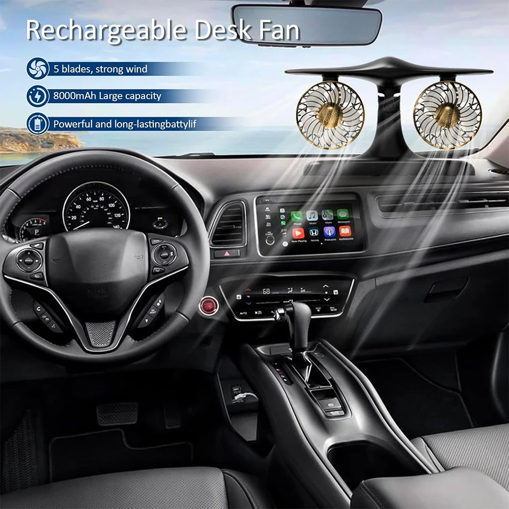 

Car Fan Cooling Car Fan Dual Head Air Circulator Wireless Portable 3-Speed Touch Control Desktop Fan Powerful 8000mAh Air Cooler