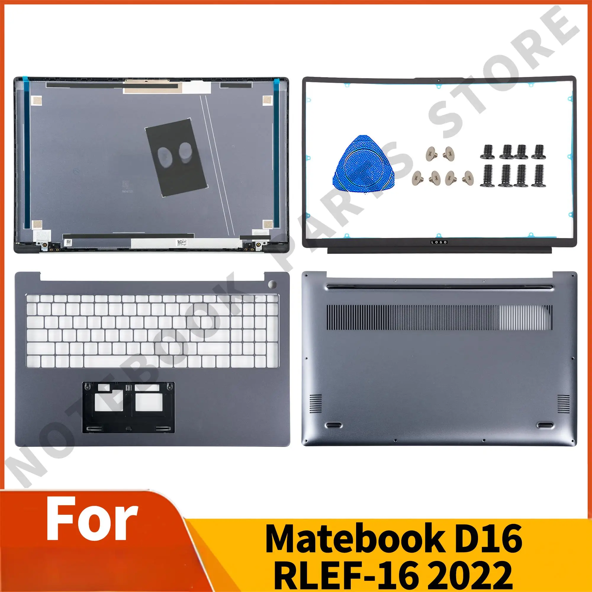 

New Housing For Matebook D16 RLEF-16 2022 Original LCD Back Cover Front Bezel Palmrest Upper Bottom Case Replacement Gray