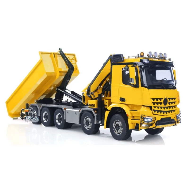 선물용 1/14 10x10 RC 유압 크레인 풀 덤프 트럭 금속 화물차 티퍼 리어 액슬 스티어링 라이트 사운드 완성차 장난감