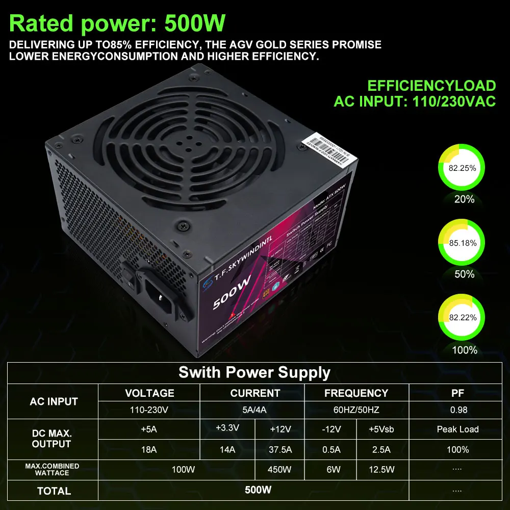 T.F.SKYWINDINTL 500W 80 Plus bronze ATX Computer Power Supply 90-264V PC Source For Gaming Case