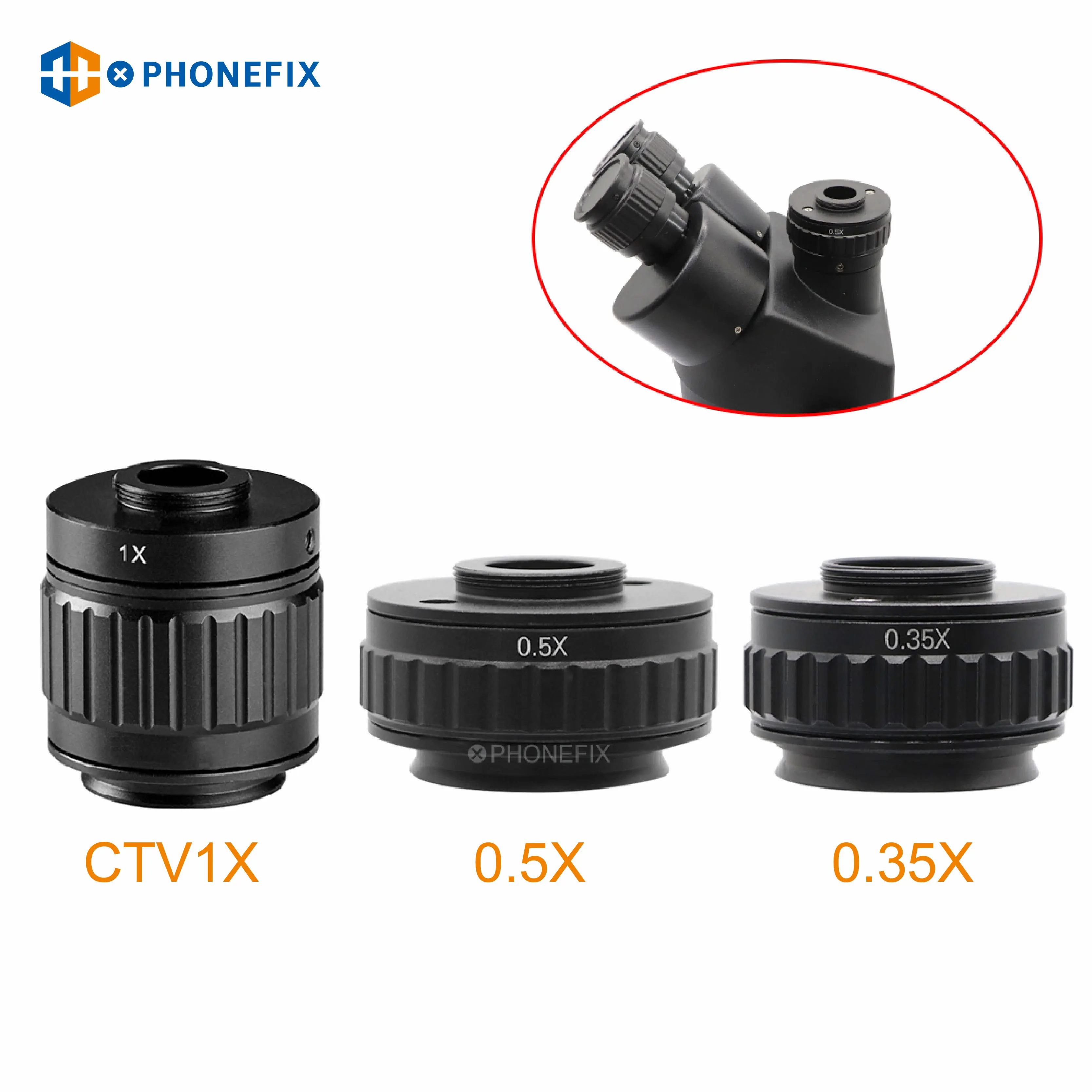Adaptador de montaje C 1X 0,35X 0,5X, anillo de enfoque, adaptador CTV ajustable para nuevo estilo, microscopio estéreo Trinocular Focal Amscope Simul