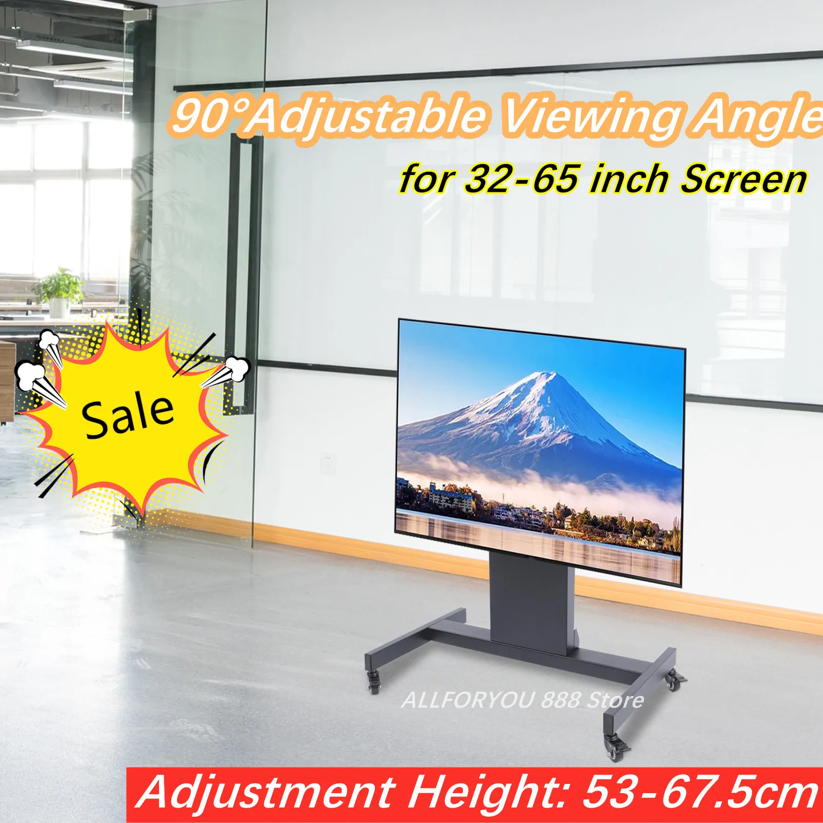 

Rolling TV Stand Mobile TV Cart Adjustable Height for 32-65 inch Screen for Bedroom