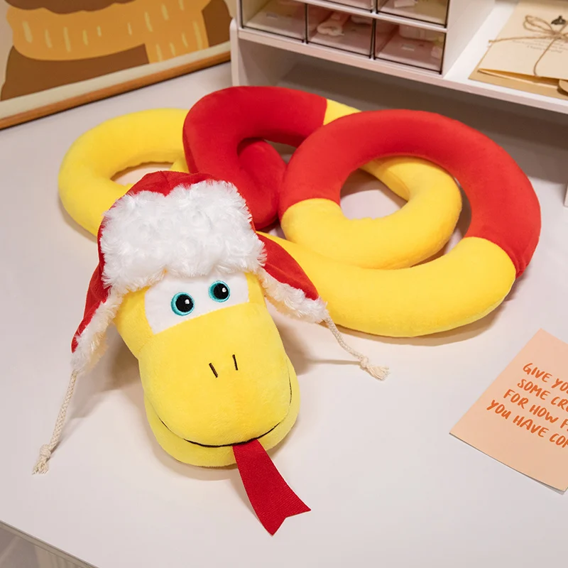 2025 New Year 150cm Cartoon Cute Long Snake Plush Doll Wearing Hat  Chinese New Year Cartoon Smile Plush Snake Cute Gift