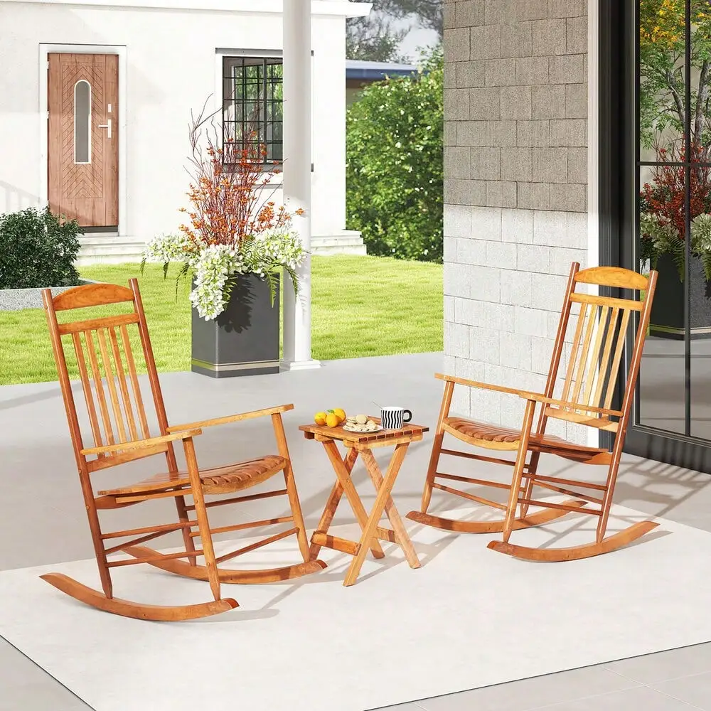 

3PCS Patio Poplar Wood Rocking Bistro Set Outdoor Furniture Set for Garden