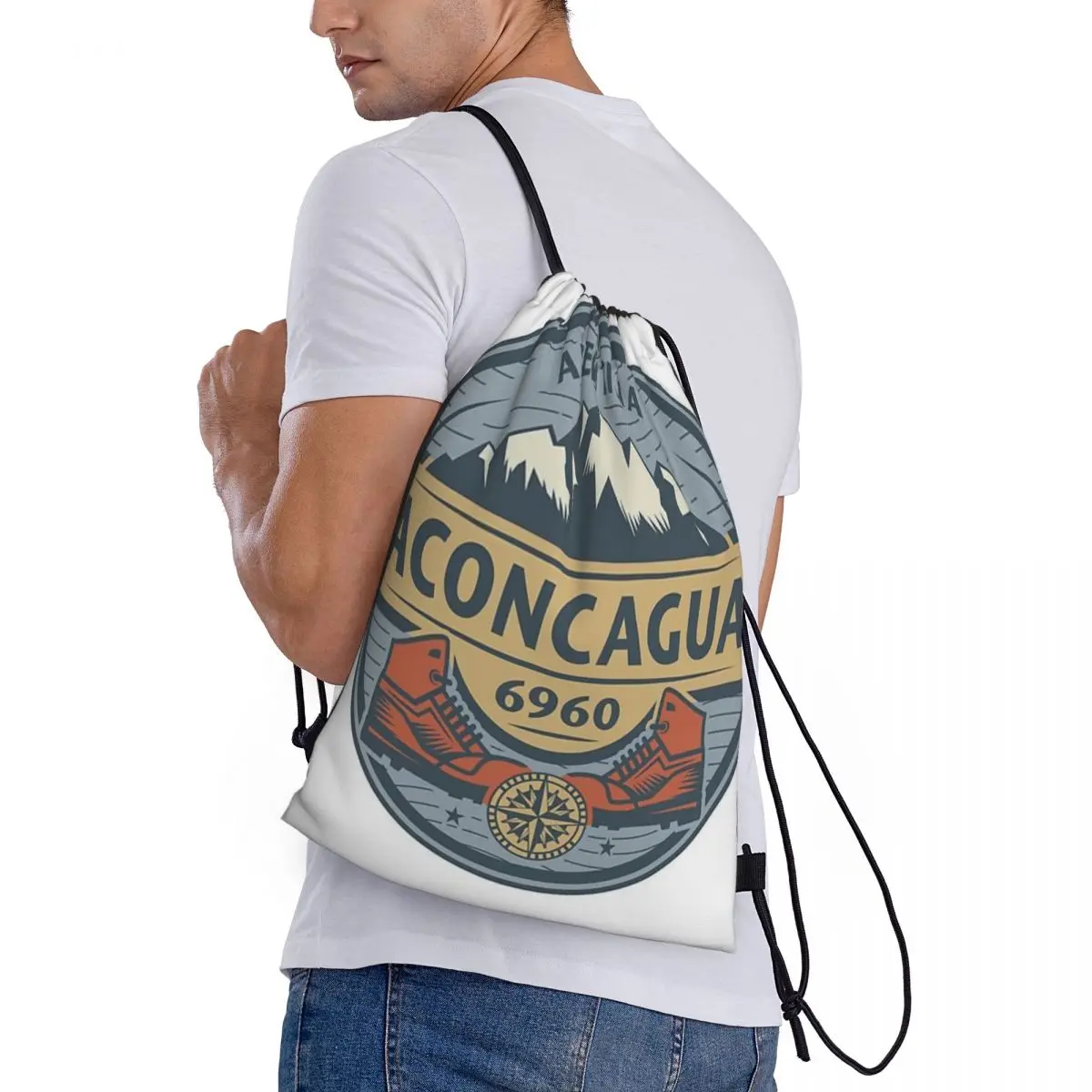 Aconcagua, Argentina, mochila con cordón, paquete de almacenamiento de viaje, bolsa de mano de playa para adolescentes, bolsa de zapatos deportiva escolar portátil