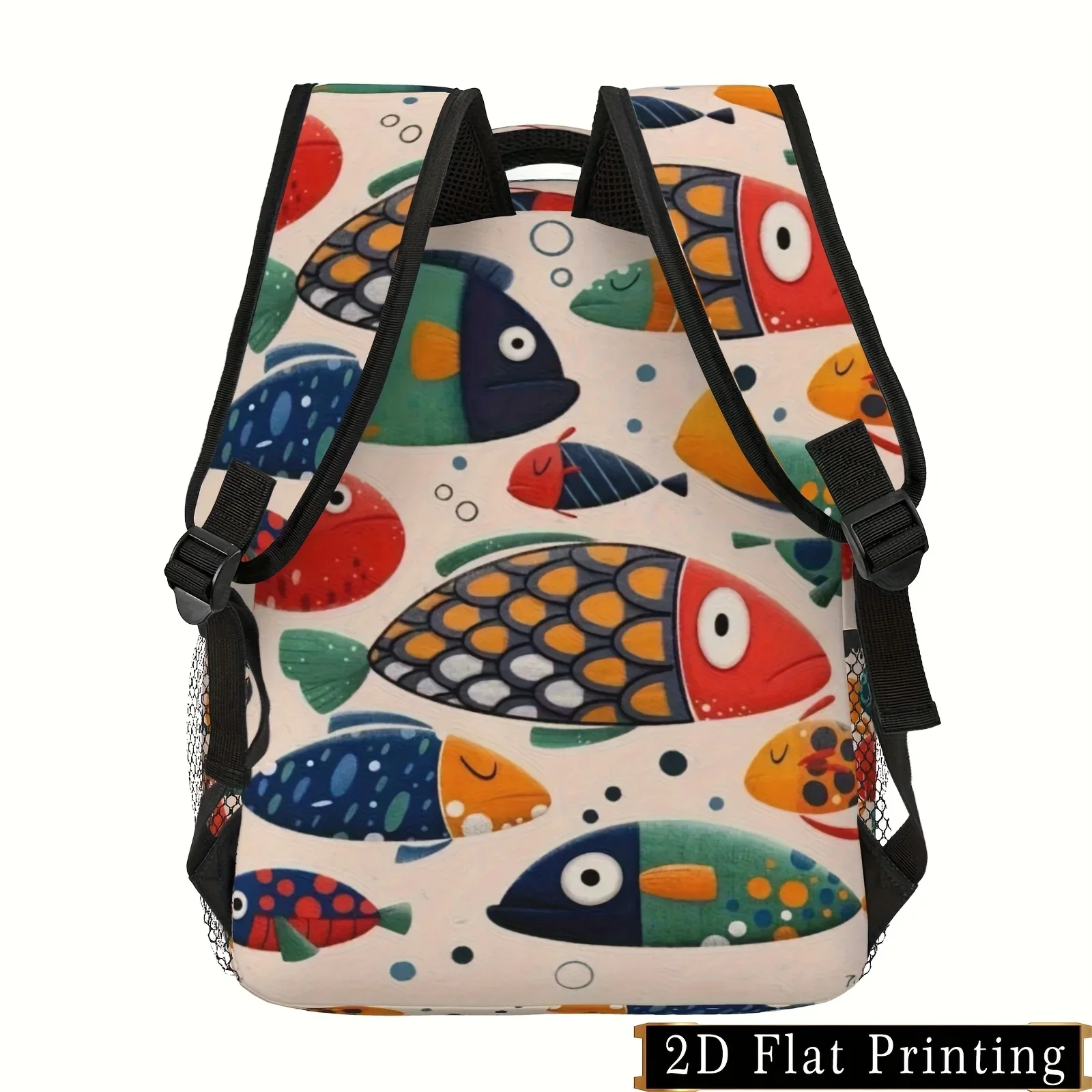 Vibrant Fish Pattern Backpack For Youth Lightweight, Large Capacity With Tablet Compartment, Waist Protection, And Zipper Clos