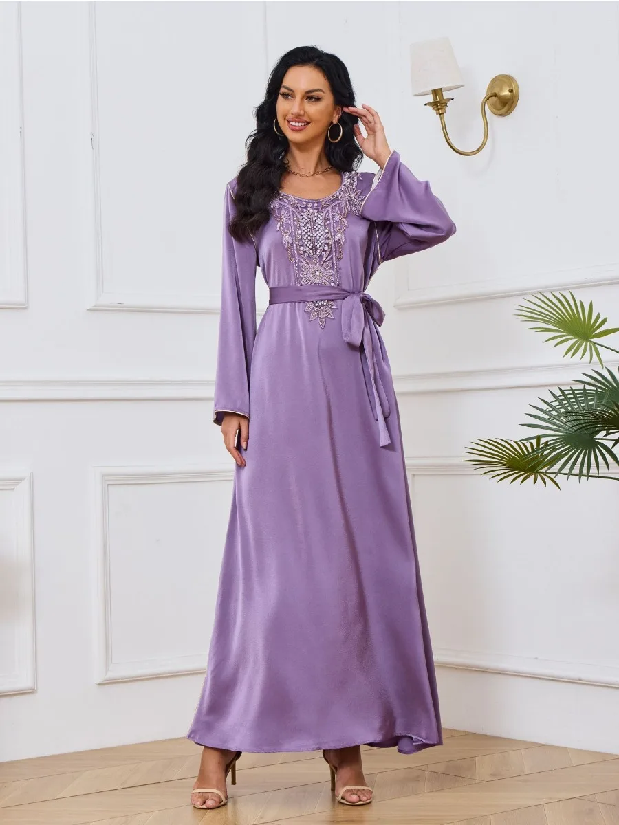 Eid Muslim Party Dress for Women Arab Beading Abaya Jalabiya Long Dresses Morocco Kaftan Vestidos Dubai Ramadan Gown Robe 2024