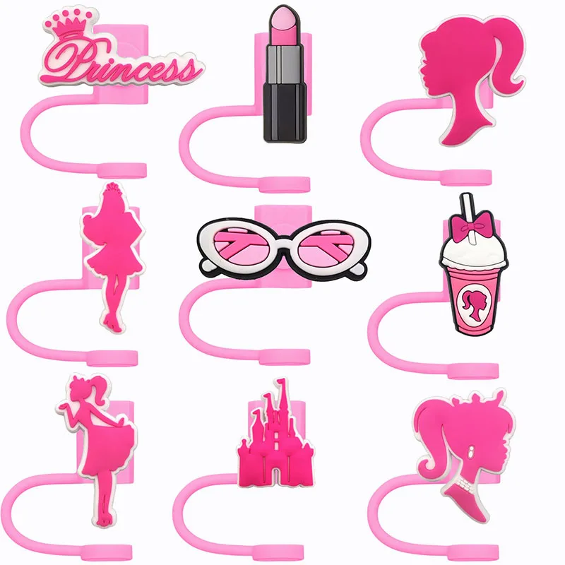 Miniso Pink Barbie Topper Straw 8MM Plug Reusable Dust-proof Splash Proof Drinking Dust Cap Stopper Cover Kitchen Drink Gift