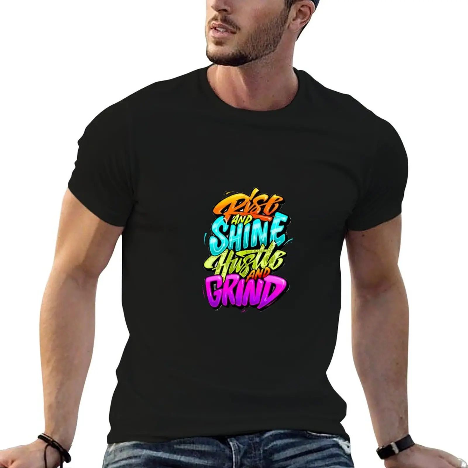 Rise and Shine Hustle and Grind T-Shirt quick drying plus size tops clothes for men