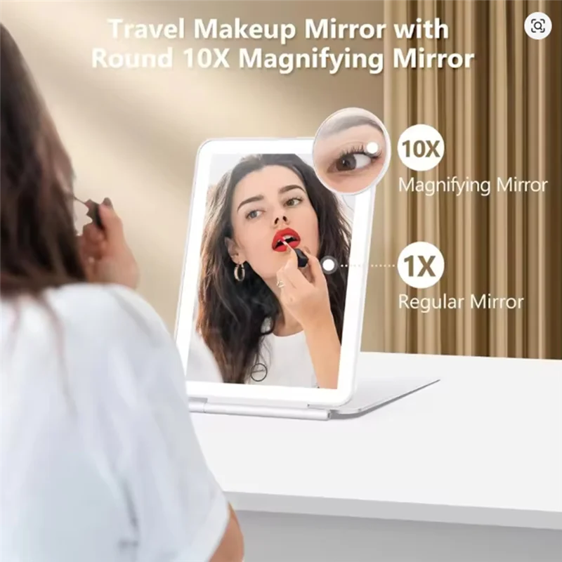 AP-10X LED Handheld Makeup Mirror With 3 Color Lights, Rechargeable Vanity Mirror For Cosmetic For Travel
