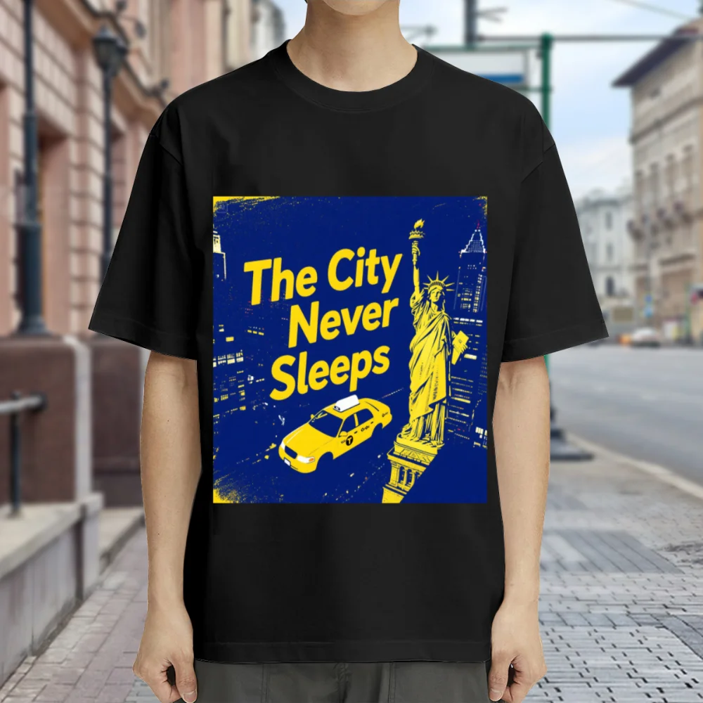 The City Never Sleeps Creative Pattern Print Casual Cotton T-Shirts Unisex Tee Shirt Men Women Oversized T-shirt Novelty Gifts