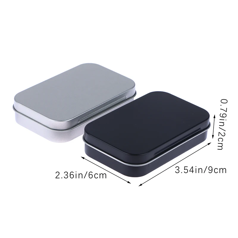 Pequeno vazio Tinplate caixa de armazenamento, kit de sobrevivência, prata e preto, flip organizador para dinheiro, moeda, doces, chave, caixa selada para cigarro, 1pc