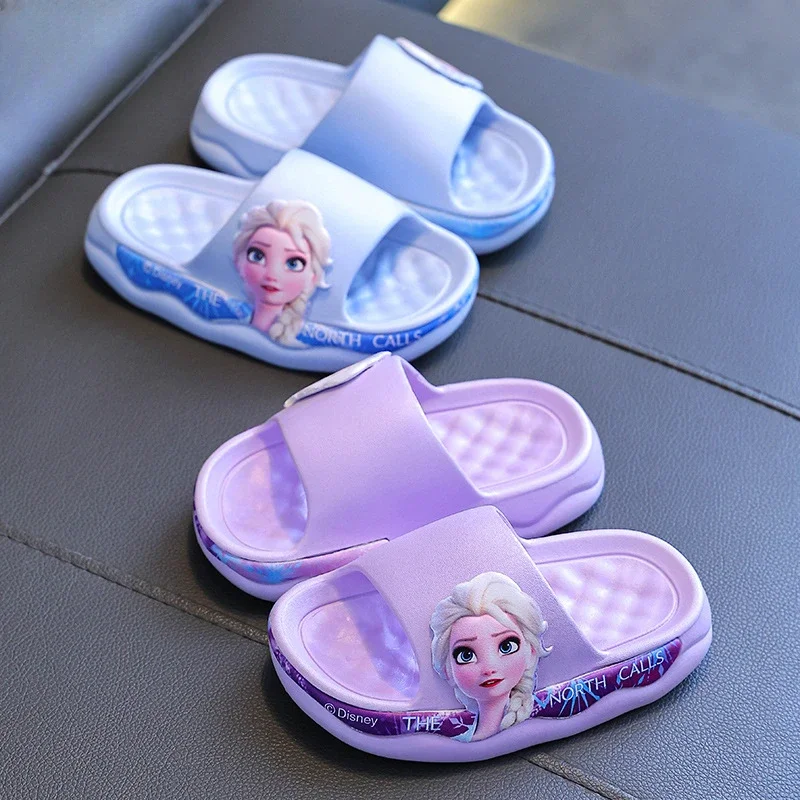 Disney Frozen Girls Princess Slippers Cartoon Elsa Anti-Slip Baby Sandals Kawaii Kids Slippers Sizes 24-35