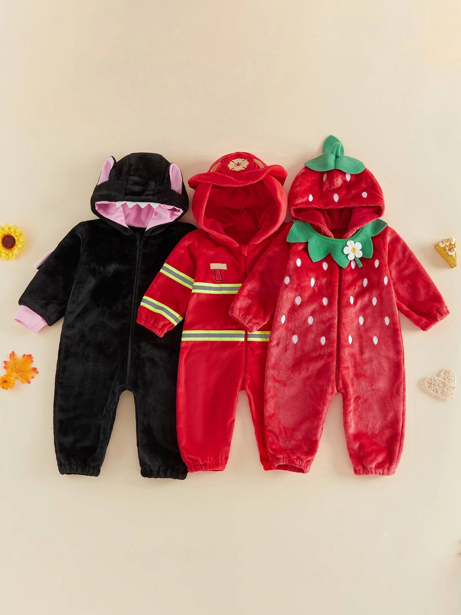 Long-Sleeve-Hooded Zipper Hooded Fleece Fleece Hooded-Fleece-Zipper Front Romper Toddler Boy Girl Girl Costume