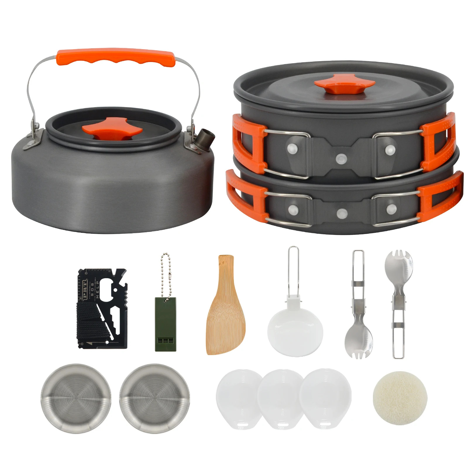 Portable All-in-one Camping Cookware Set Nonstick Aluminum Alloy Outdoor Pot Pan Kettle Kit for Hiking Backpacking Picnic