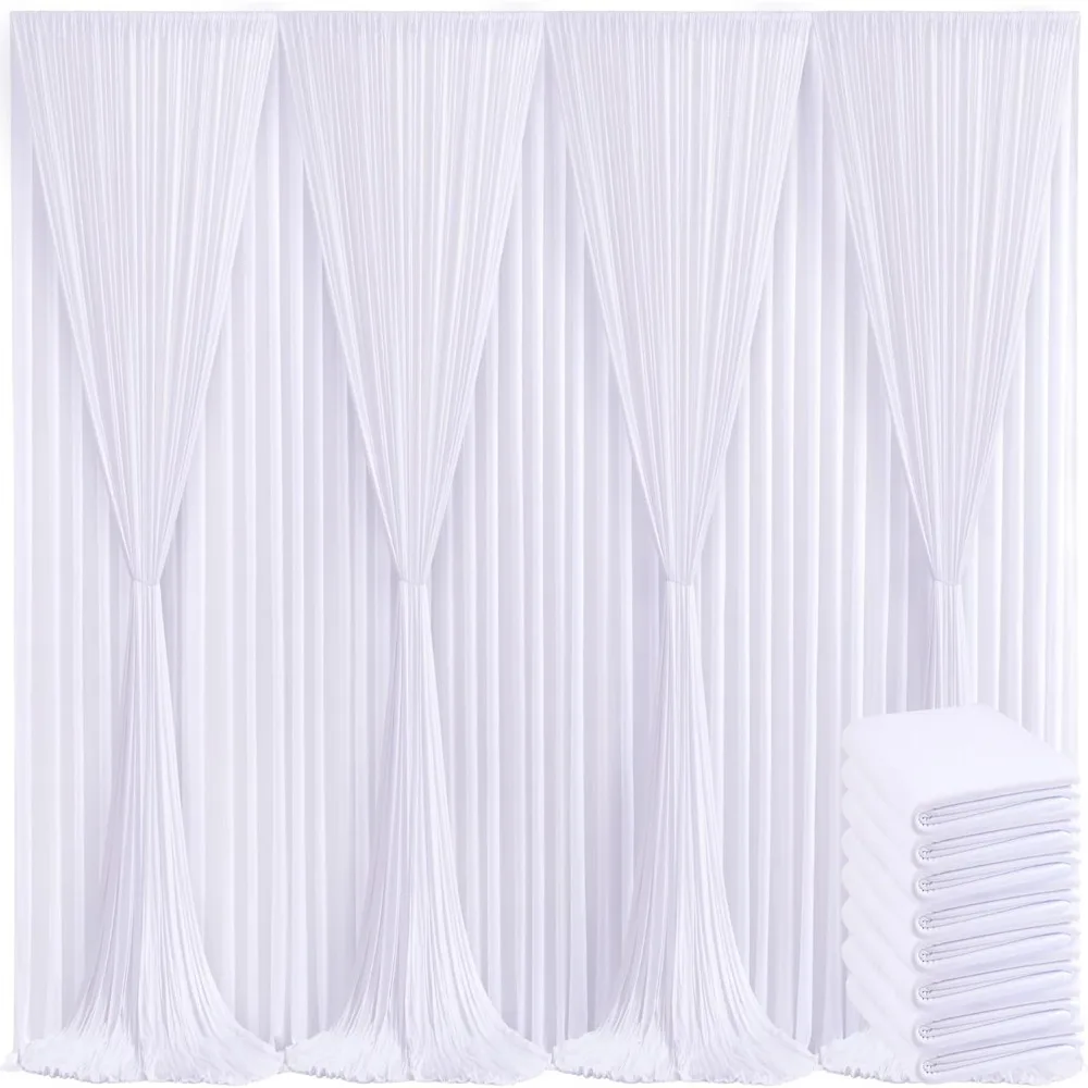 40ft x 10ft Wrinkle Free White Wedding Backdrop Curtains for Party Bridal Shower Reception Decorations White Fabric Curtain