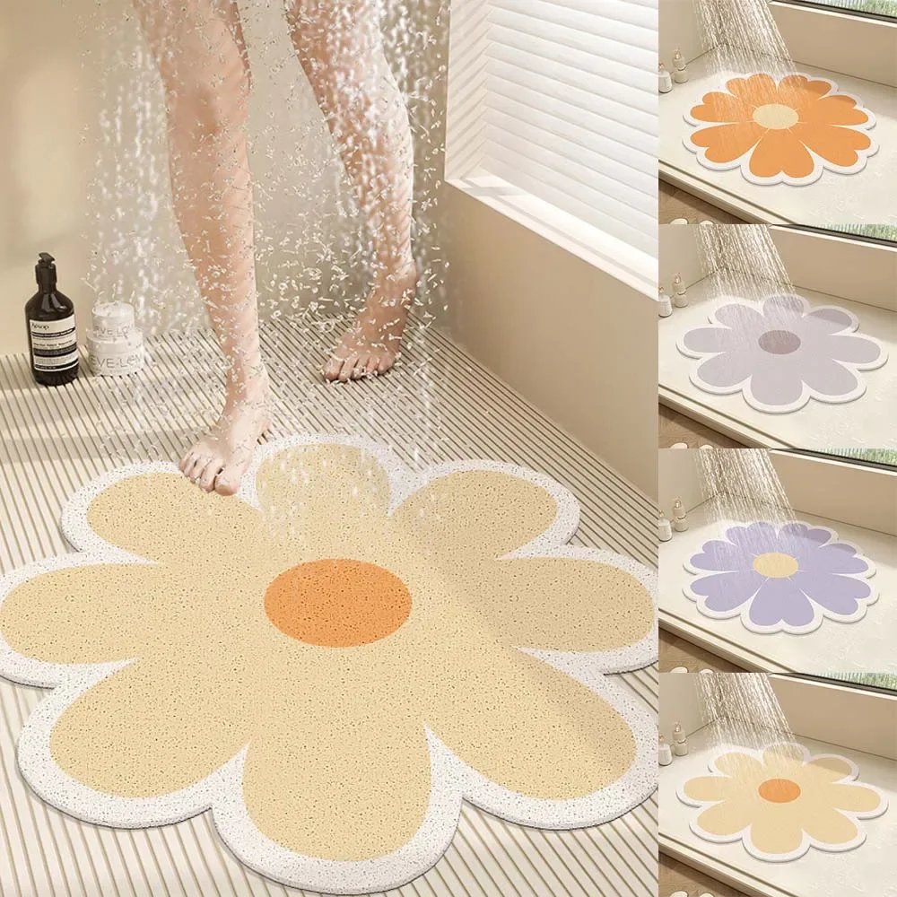 Round Bathroom Non-slip Mat PVC Waterproof Chrysanthemum-shaped Mildew-proof Shower Mat Guest Bedroom Entrance Doormat