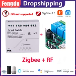 Tuya Zigbee 4CH Smart Switch Relay with Push Button Light Wireless Switch Module Smart Life APP Control Voice for Alexa Google