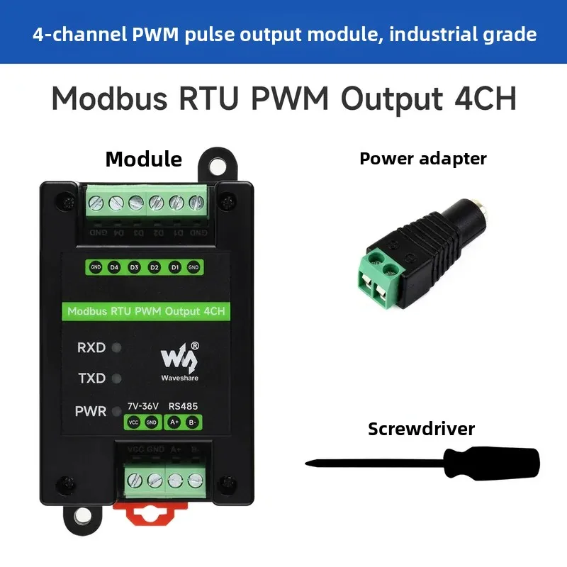 Waveshare Industrial Grade 4-Channel PWM Pulse Output Module Adopts Modbus RTU Protocol, RS485 With Adjustable Frequency