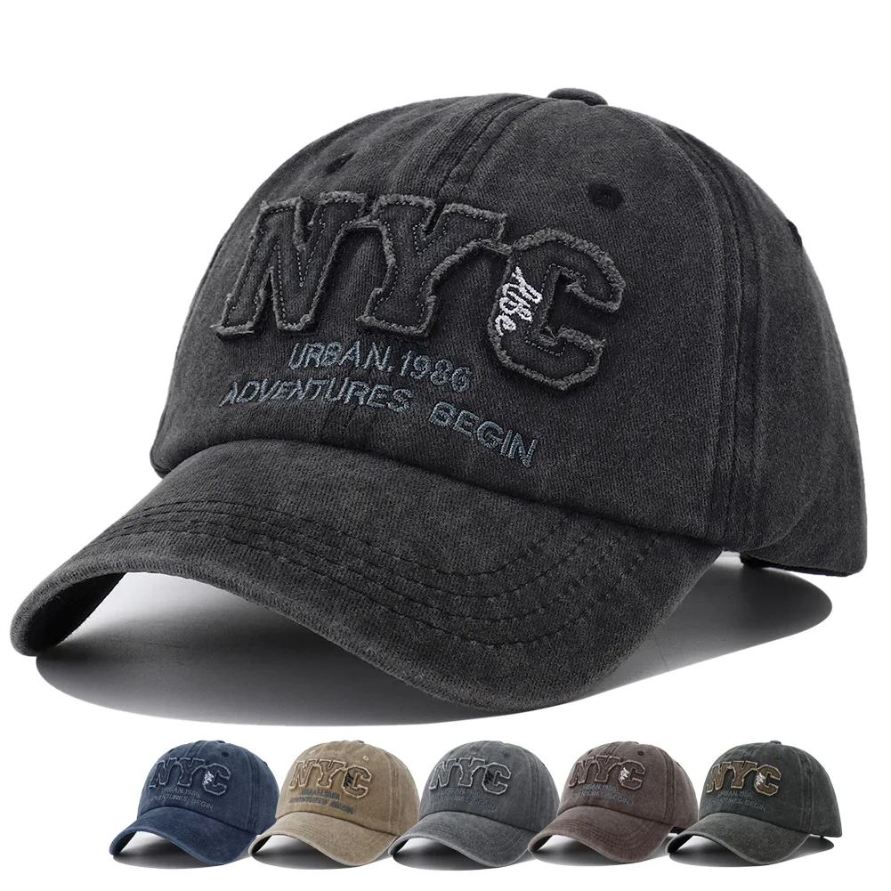 قابل للتعديل مدينة نيويورك التطريز قبعة بيسبول مغسولة خمر الأسود Snapback قبعة الشمس حماية قبعات للآباء للنساء الرجال قبعة منقار البط #1